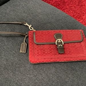COACH LEATHER TRIMMED WRISTLET